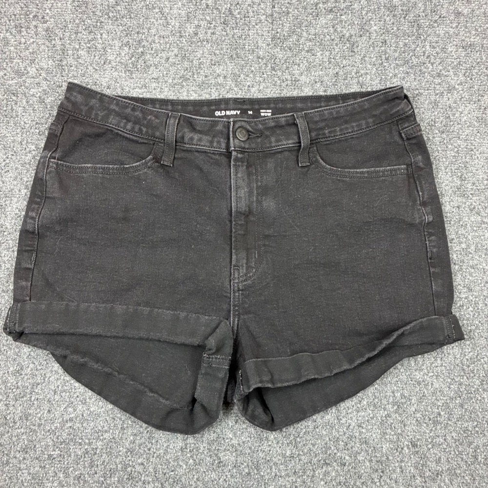 Old Navy High-Rise Wow Black Denim Shorts Cuffed Hem Womens Size 14 W34